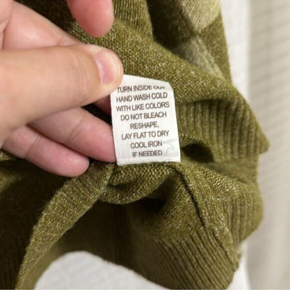 blu pepper XL Olive Moth Green Heather Knit Crew Checker Sleeve Boxy Sweater - Picture 15 of 15